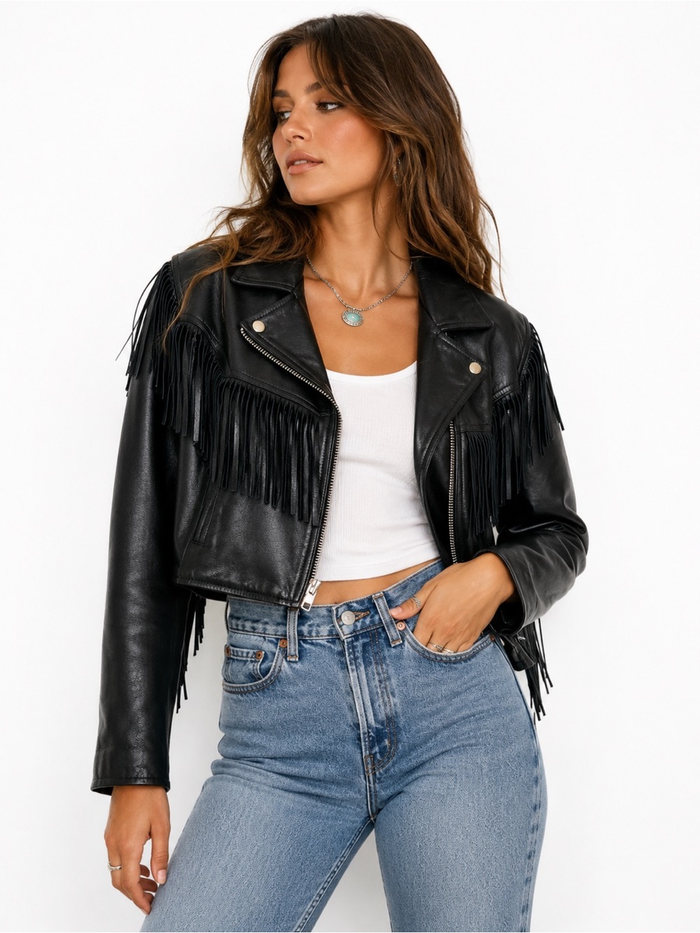 Vintage Fidelity Leathers Fringe Leather Moto Jacket Cropped USA Women’s 10